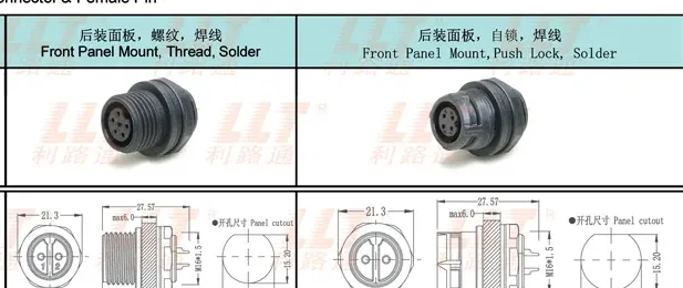 M16 Male Pin Rear Panel Mount