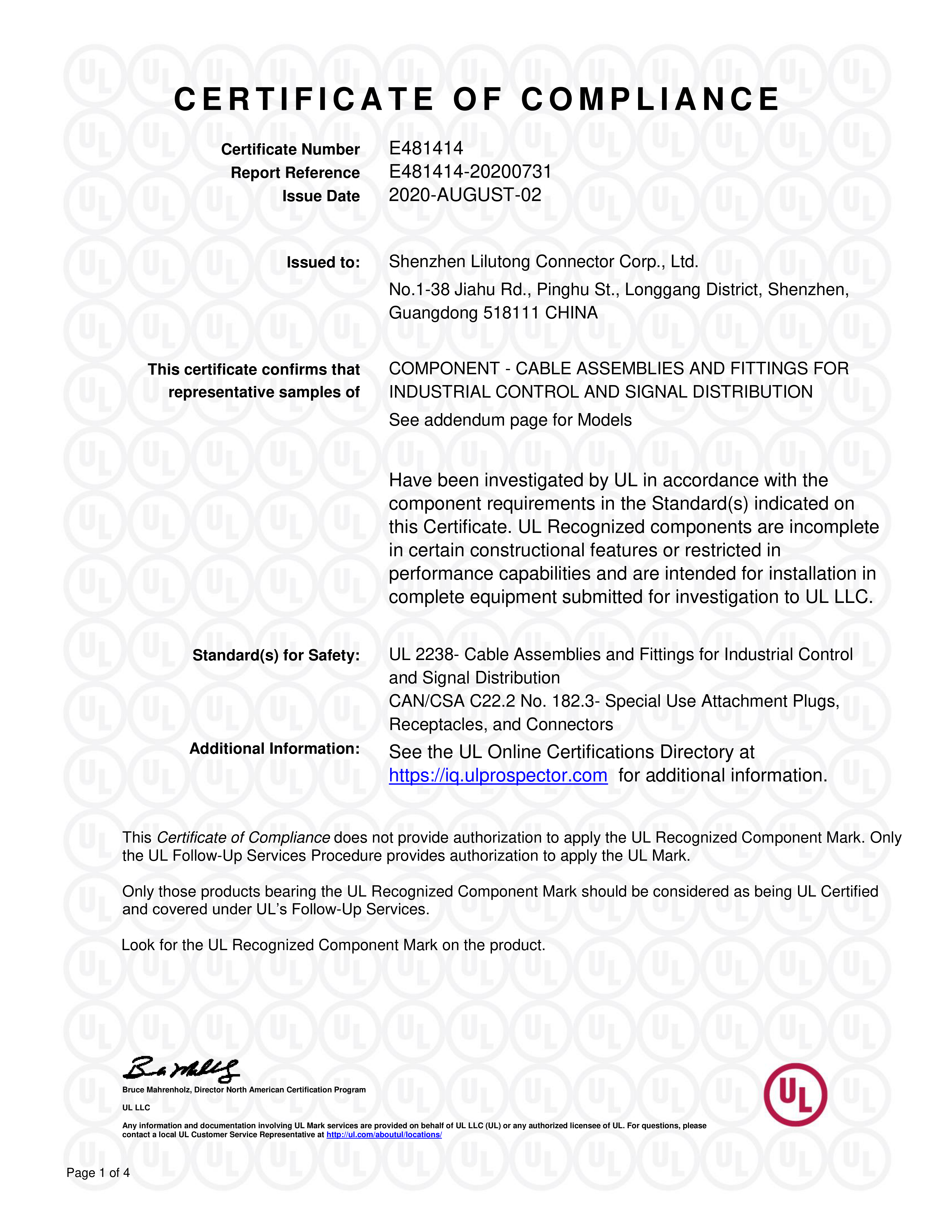 UL 2238 Industrial Certification